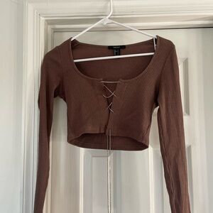 Forever 21 Chocolate Brown Lace-Up Crop Top